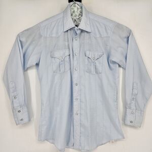 Vintage H Bar C Ranchwear Long Tail Shirt Mens Large Made in USA Western Blue